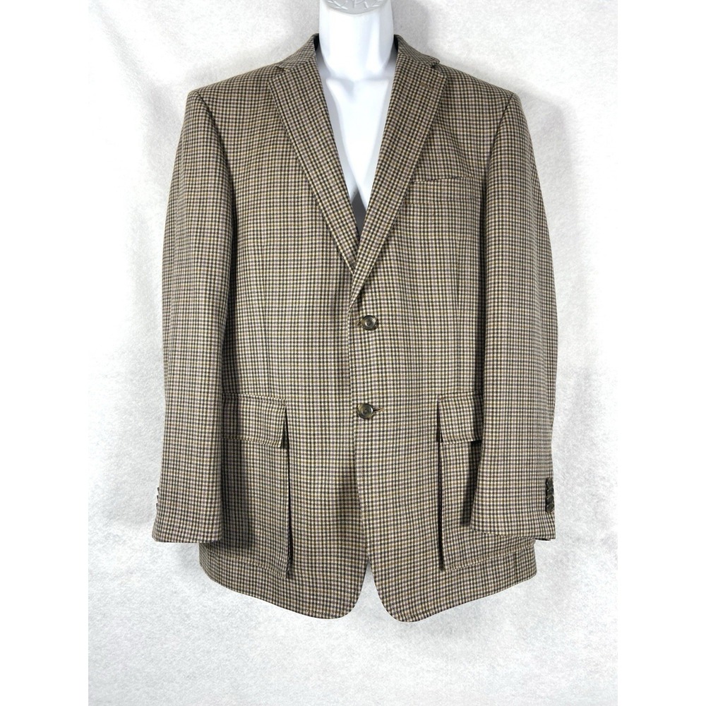Haspel Jacket Men's 42R Brown Sport Coat Wool Houndstooth Safaris